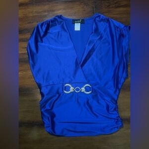 Elegant Blue Satin blouse  with Rhinestone Detail